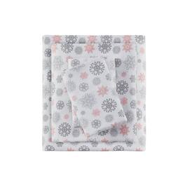 Gracie Mills - Persephone Cotton Flannel Sheet Set - Pink/Grey Snowflakes