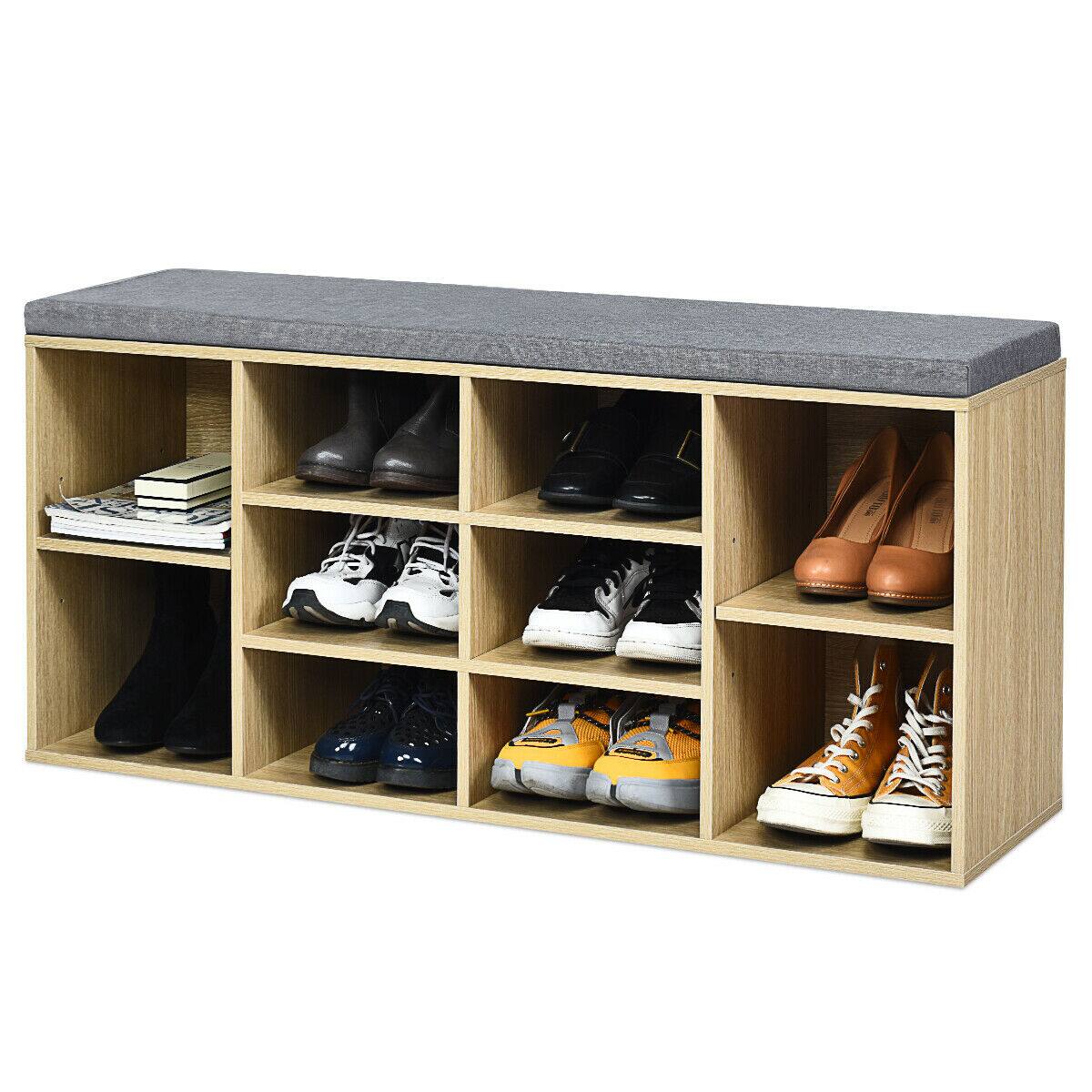 Costway Entryway Padded Shoe Storage Bench 10 Cube Organizer Bench