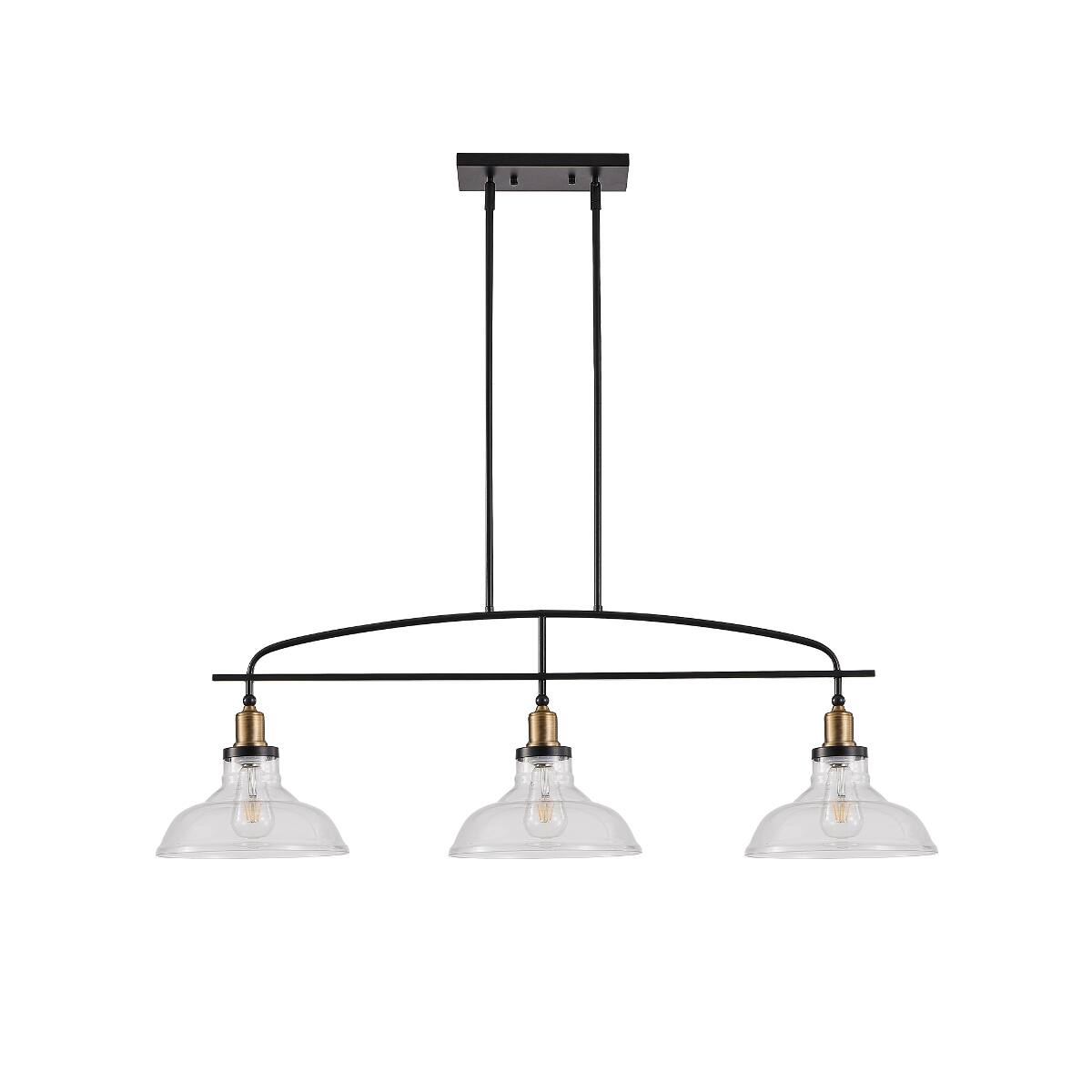 Alt View 8. Loheer - Loheer 3 Light Pendant Chandelier with Clear Glass Shades Black Metal Frame Adjustable Height.