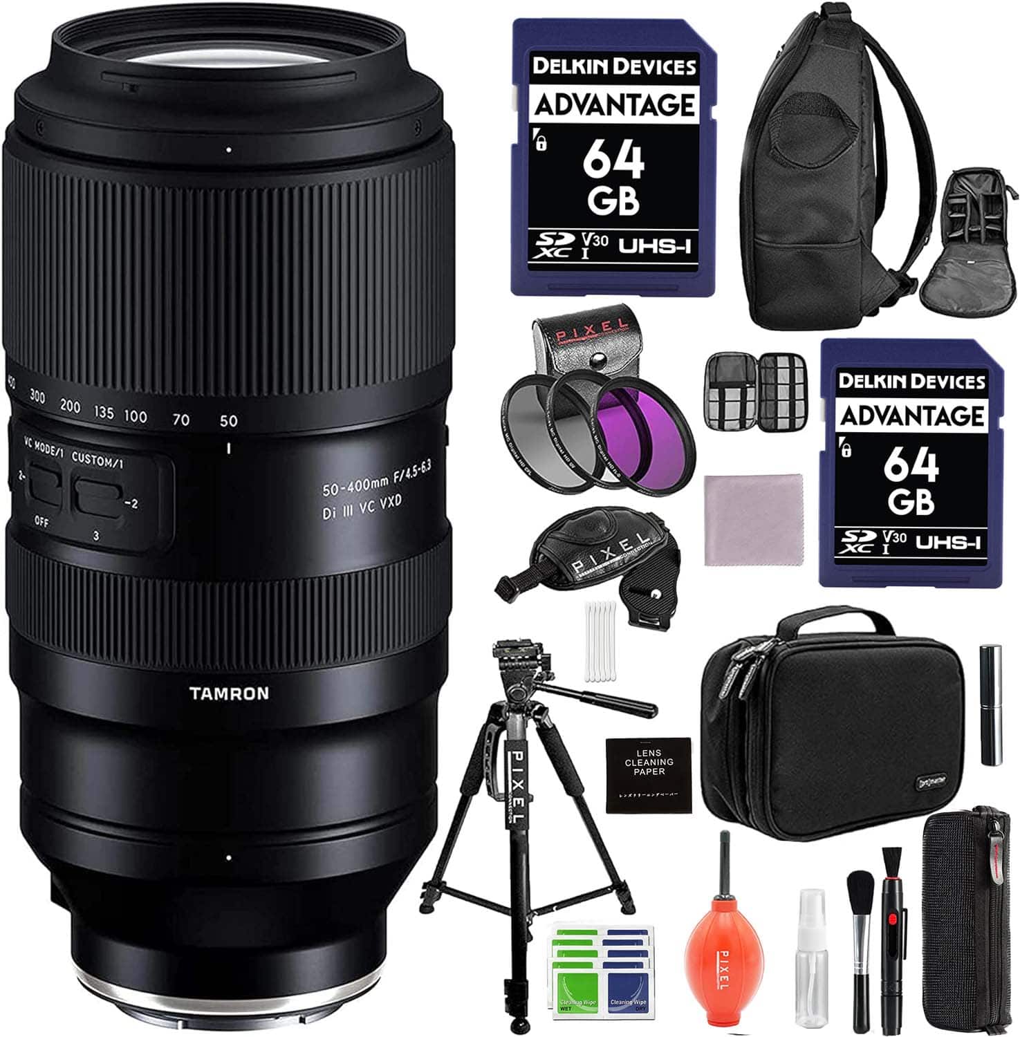 Tamron - 50-400mm f/4.5-6.3 Di III VC VXD Lens for Sony E with Advanced Accessory and Travel Bundle | AFA067S-700 - Black