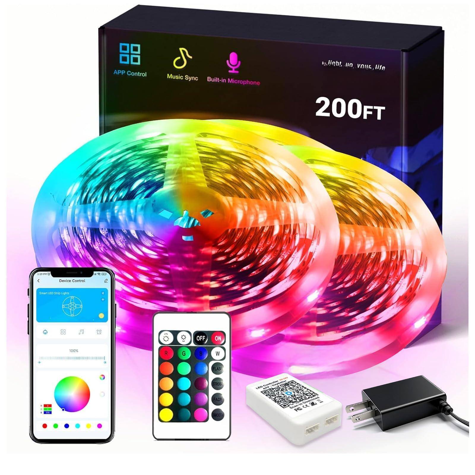 Paradigms Interiors - Led Lights For Bedroom 132ft 2 Rolls Of 656ft Music Sync v Power Supply Classroom Lighting Room Decor Teen - 200FT