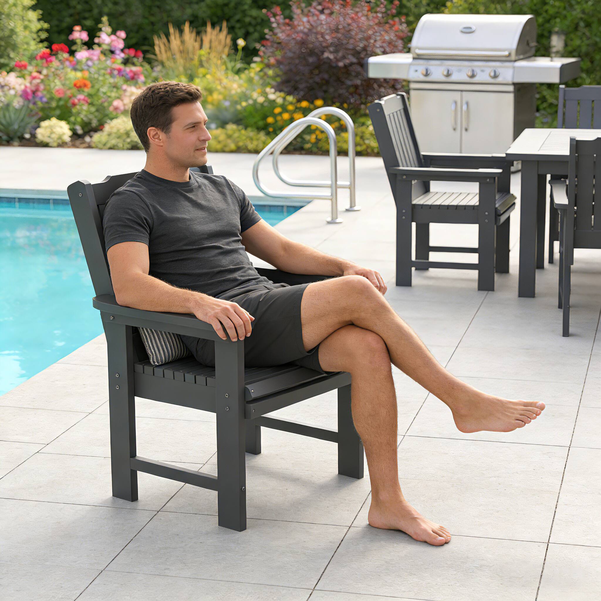 Angle. Fortune Candy - HDPE Patio Dining Chair,Heavy-Duty Outdoor Seating,600-Lb Capacity for Porch, Garden & Yard - Gray.