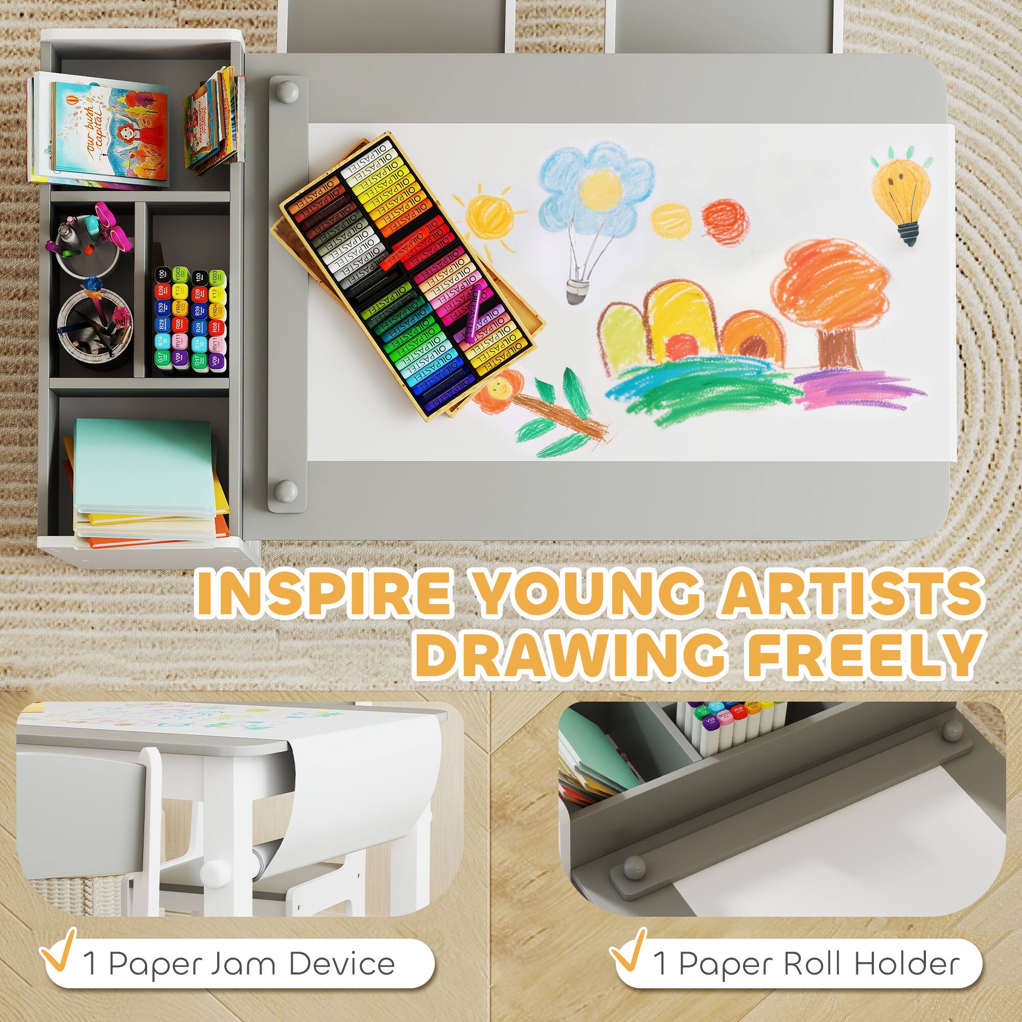 INSPIRE YOUNG ARTISTS DRAWING FREELY

1 Paper Jam Device

1 Paper Roll Holder