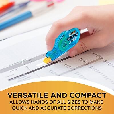 BIc Wite-Out mini 4411 1403 22 2 2944 202 2122 22n2 2122 2 2019 0 1200

VERSATILE AND COMPACT  
ALLOWS HANDS OF ALL SIZES TO MAKE QUICK AND ACCURATE CORRECTIONS
