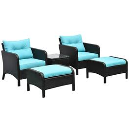 Resenkos - 5 Pieces Wicker Lounge Chair Outdoor Patio Conversation Set, PE Rattan - Blue