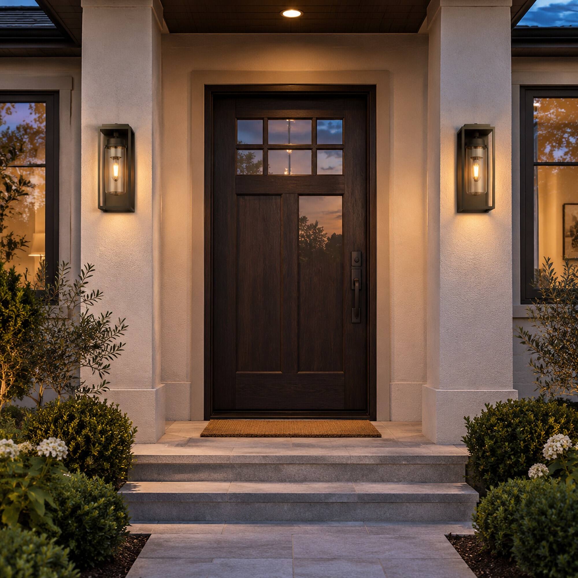 Angle. RYHNUYNE - Dusk To Dawn 12.4 In Outdoor Wall Sconce, Waterproof Modern Exterior Light Fixture for House Porch Garage Black - Black.