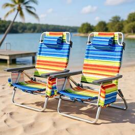 Kadyn - 2-Pack Folding Backpack Beach Chair 5-Position Outdoor Reclining Chairs with Pillow- Backpack Folding-Black - Yellow