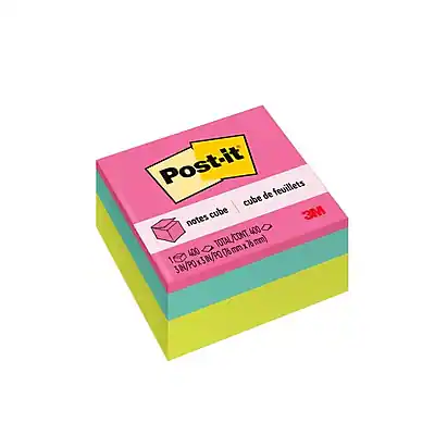 Post-it
notes cube / cube de feuilletts
3M
100 notes cube / cube de feuilletts
TOTAL/CONT. 400 notes / 400 feuilletts
3 x 3 x 3 in / 76 x 76 x 76 mm