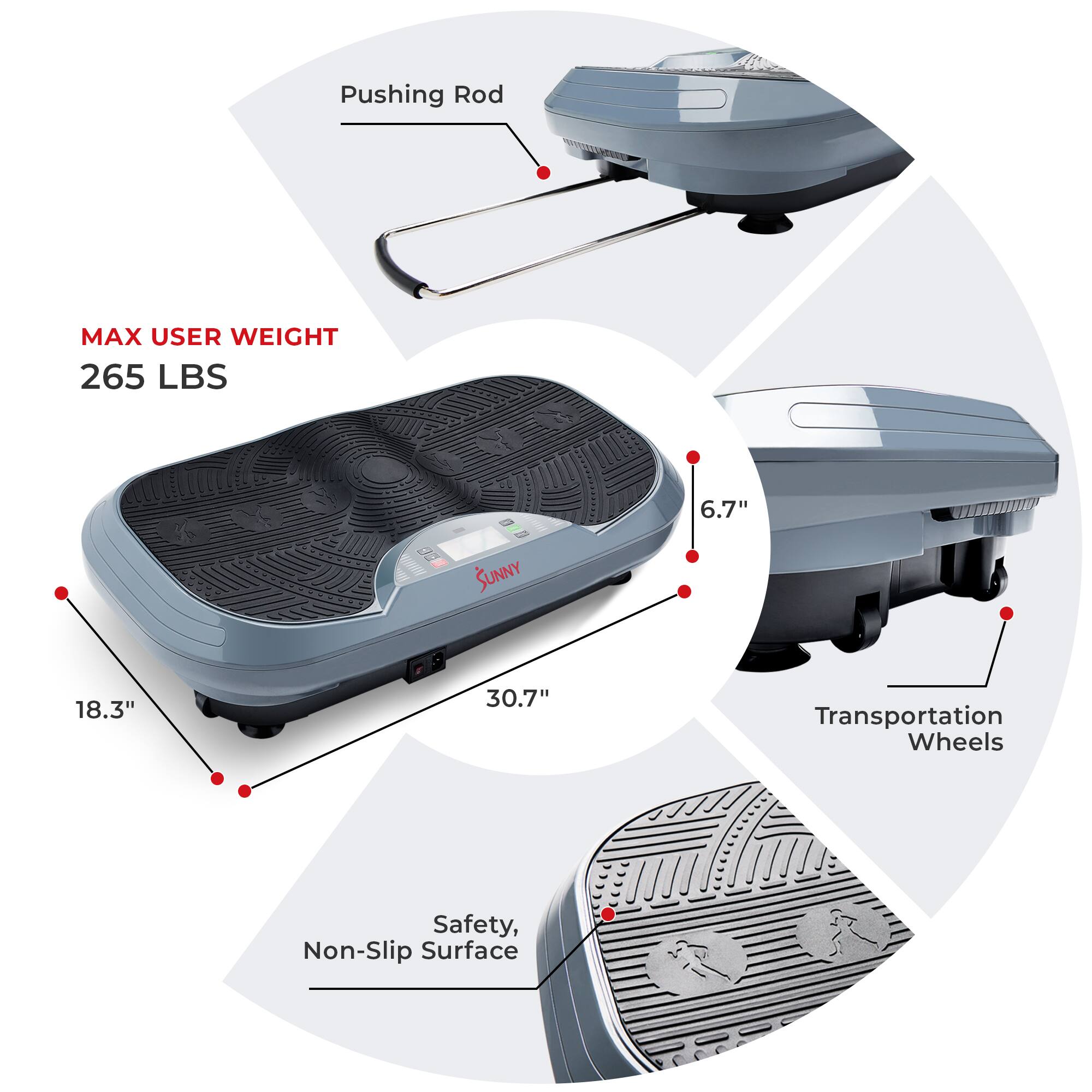 Pushing Rod, MAX USER WEIGHT 265 LBS, 6.7", SUNNY, 18.3", 30.7", Transportation Wheels, Safety, Non-Slip Surface