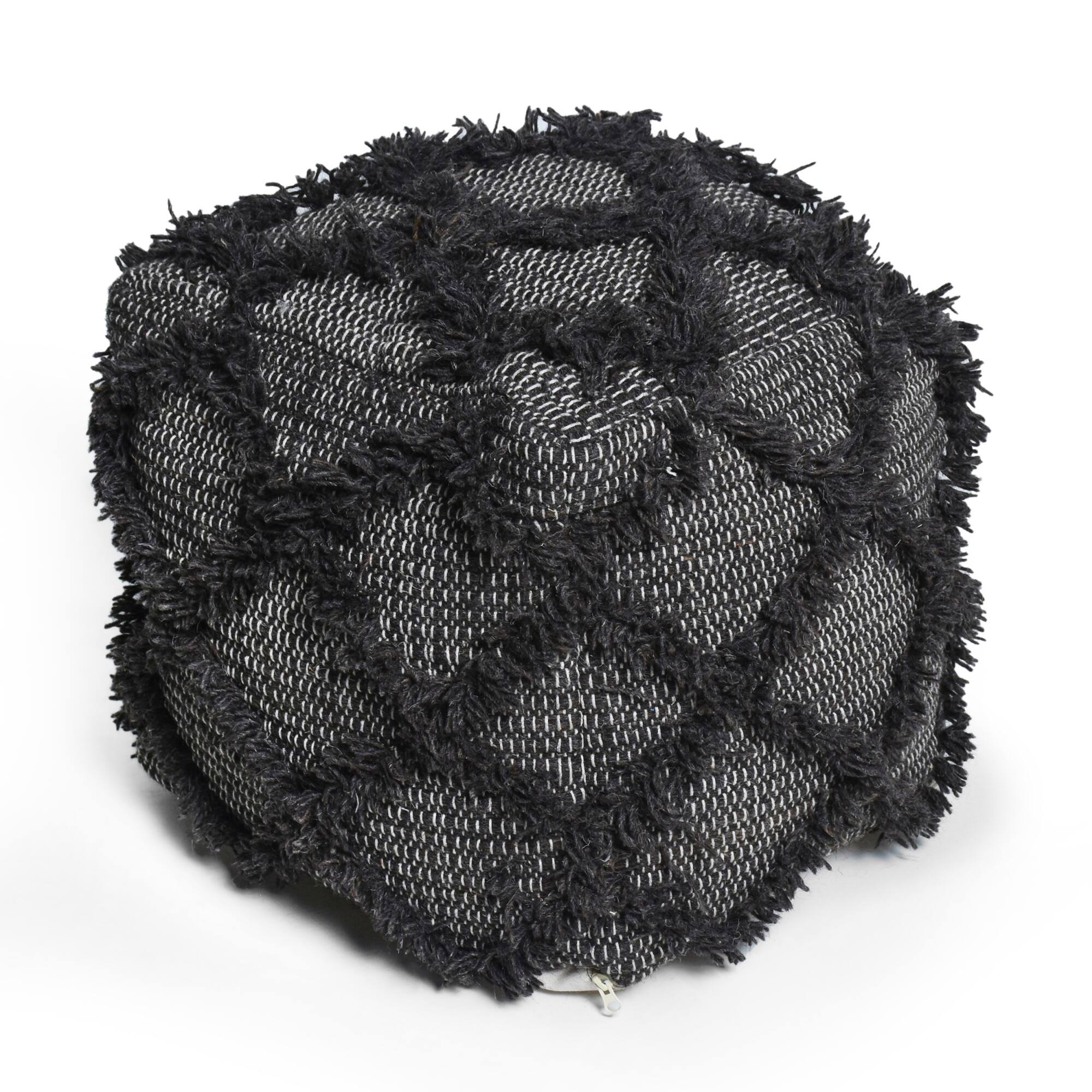 Angle. GOODSILO - Handcrafted Wool and Cotton Square Pouf for Indoor Seating and Decor - Brown.