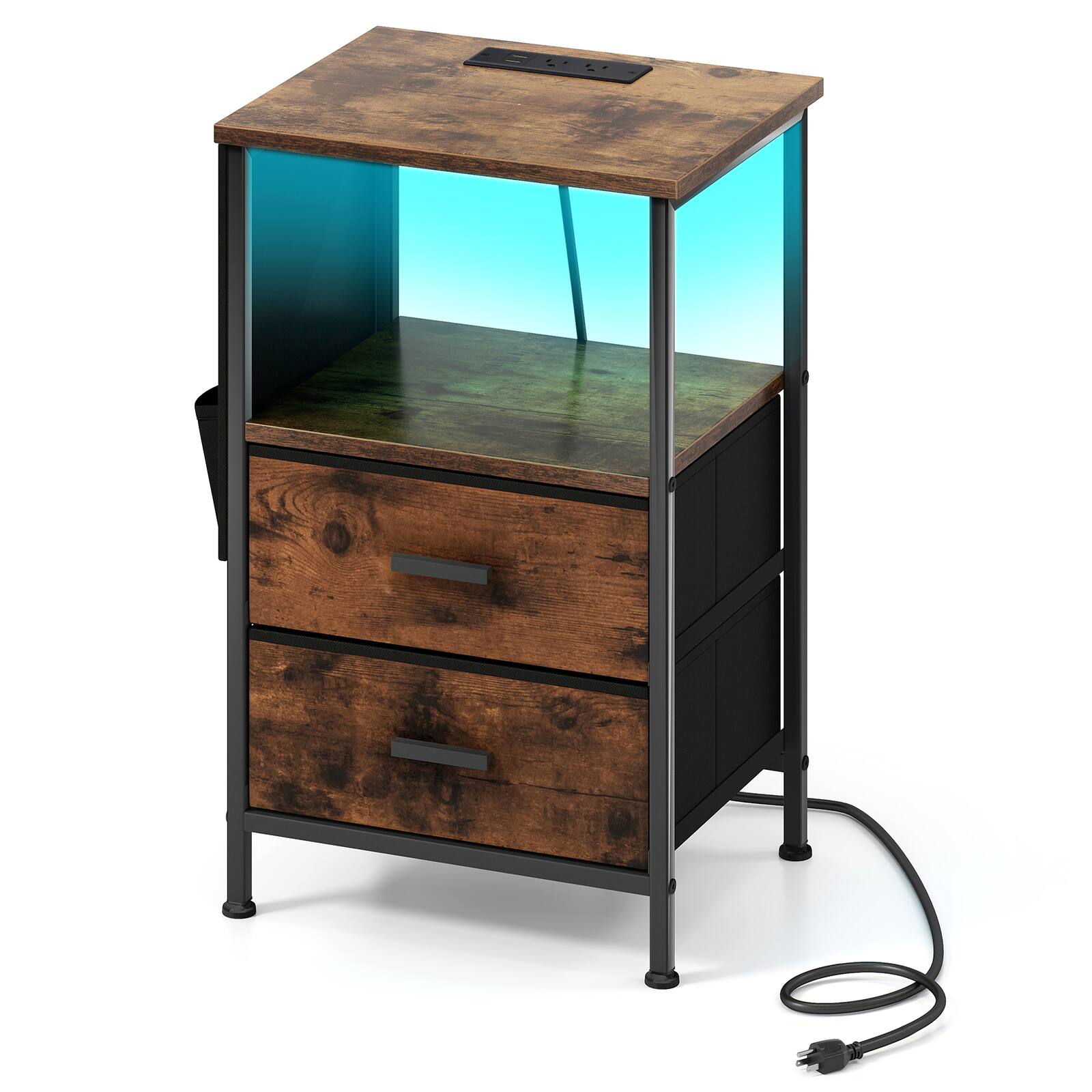 Alt View 9. Gymax - Gymax End Table w/Charging Station 2 Folding Fabric Drawers 6 Side Storage Pockets - Brown.