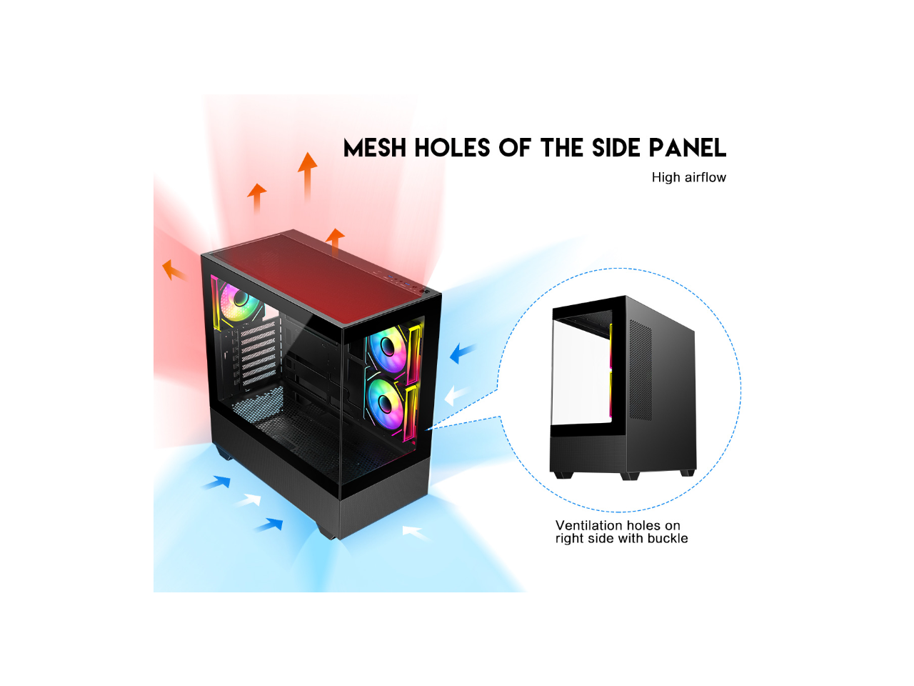 MESH HOLES OF THE SIDE PANEL  
High airflow  
Ventilation holes on right side with buckle
