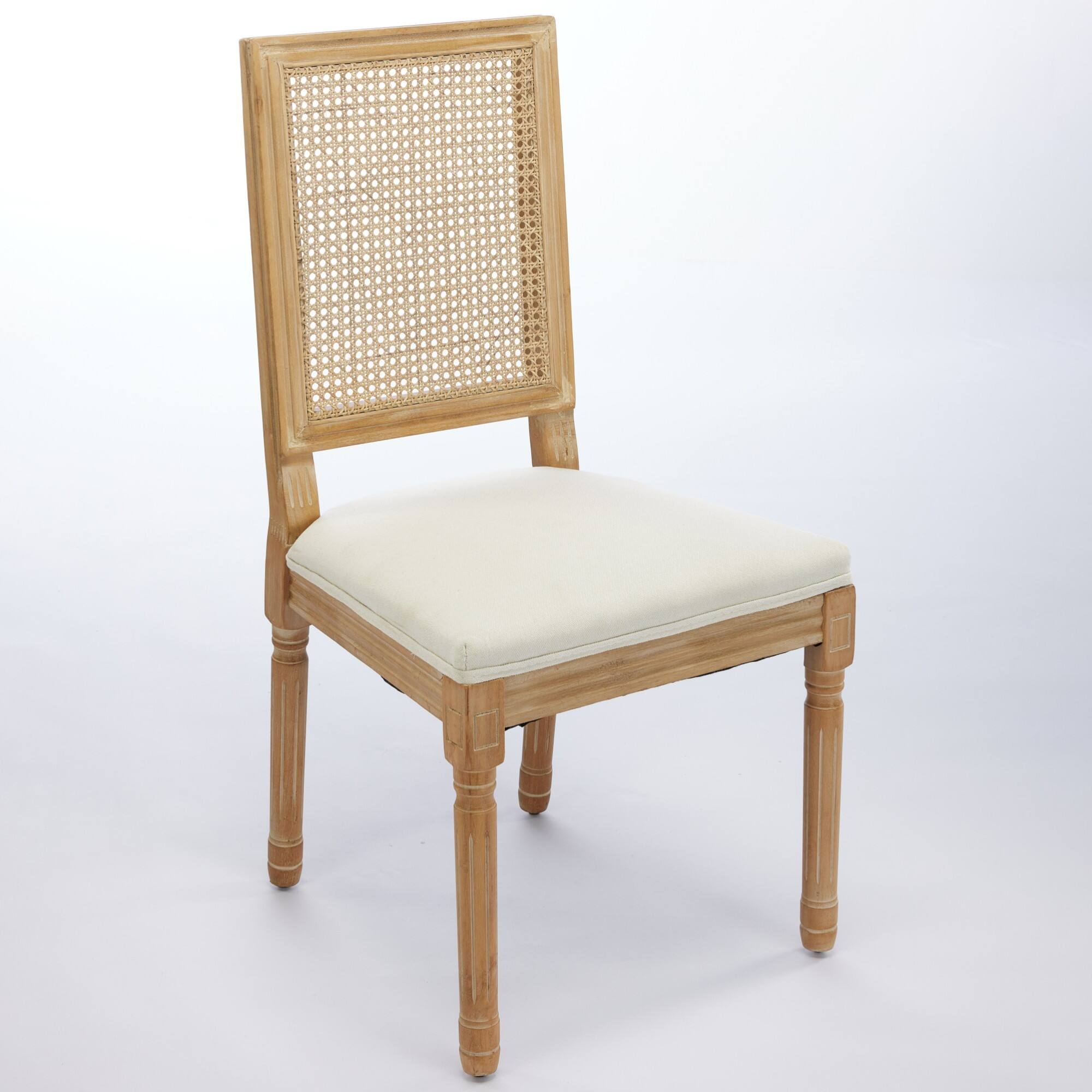 Back. GOODSILO - French-Inspired Dining Chairs Set of 2 with Rattan Backrest and Solid Wood Frame for Elegant Home Decor - Beige.