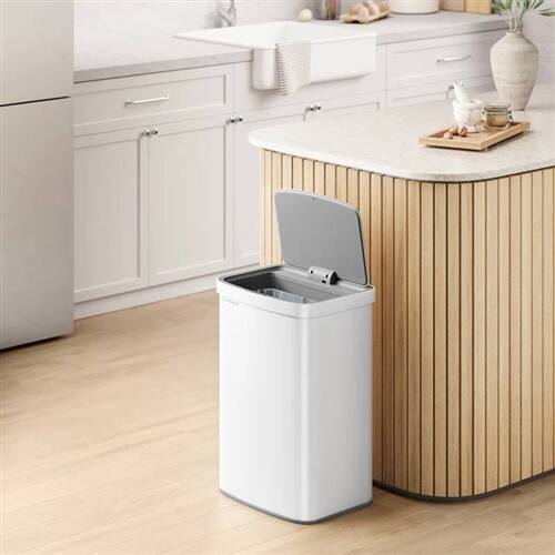 Angle. Hivvago - White 13-Gal. Trash Can with Motion Sensor Lid and Odor Absorbing Carbon Filter - White.