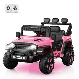 GAOMON - 12v Kids Ride on Truck Car, Electric Vehicles with Parent Remote Control, Battery Powered Toy Car, LED, 3 Speeds - Pink