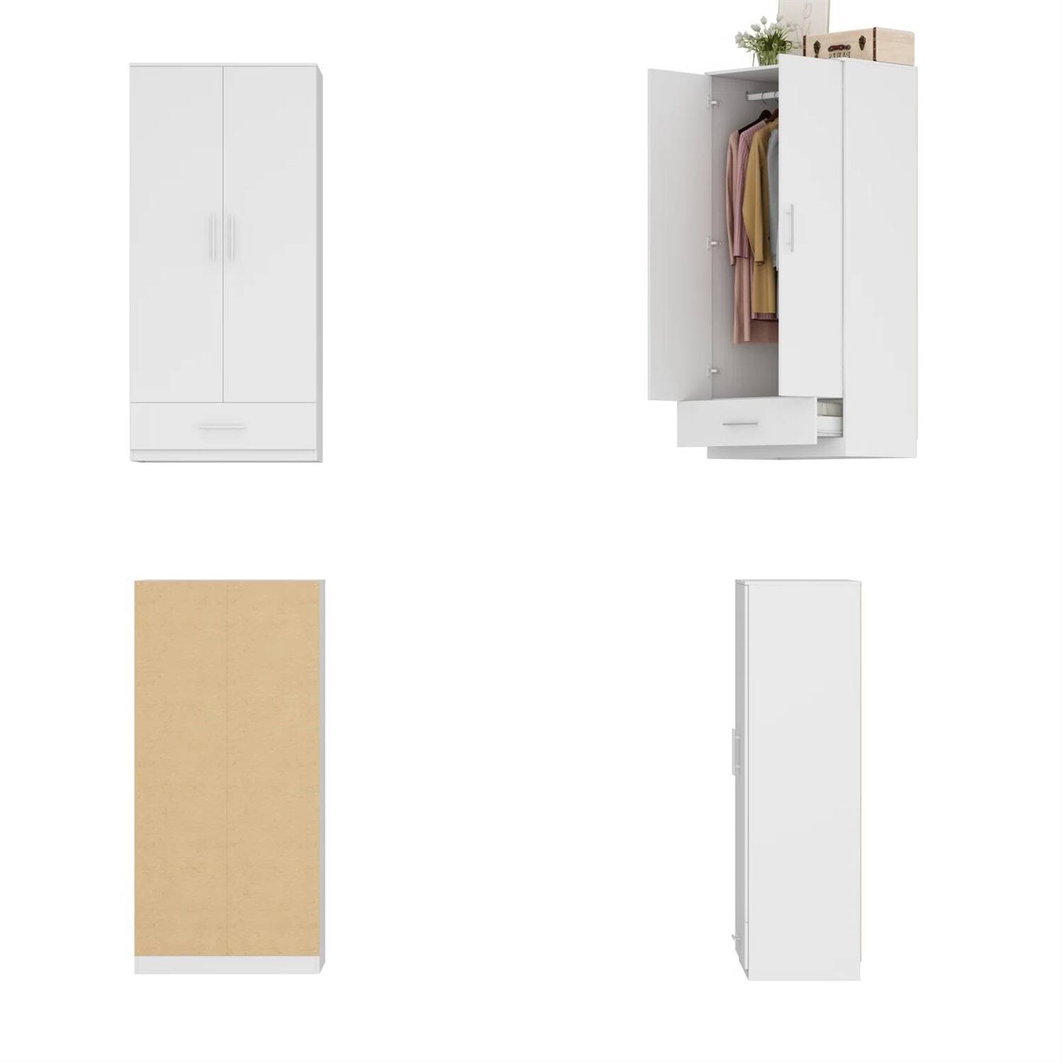 Back. Hivvago - Modern Armoire Wardrobe Closet Cabinet with Storage Drawer in White Wood Finish - White.