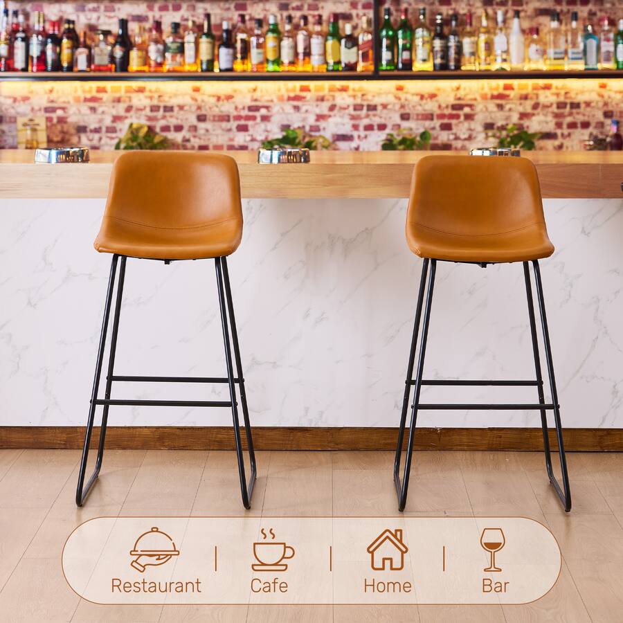 FERPIT Bar Stools Set of 2 Faux Leather Counter Height Bar Stools with ...