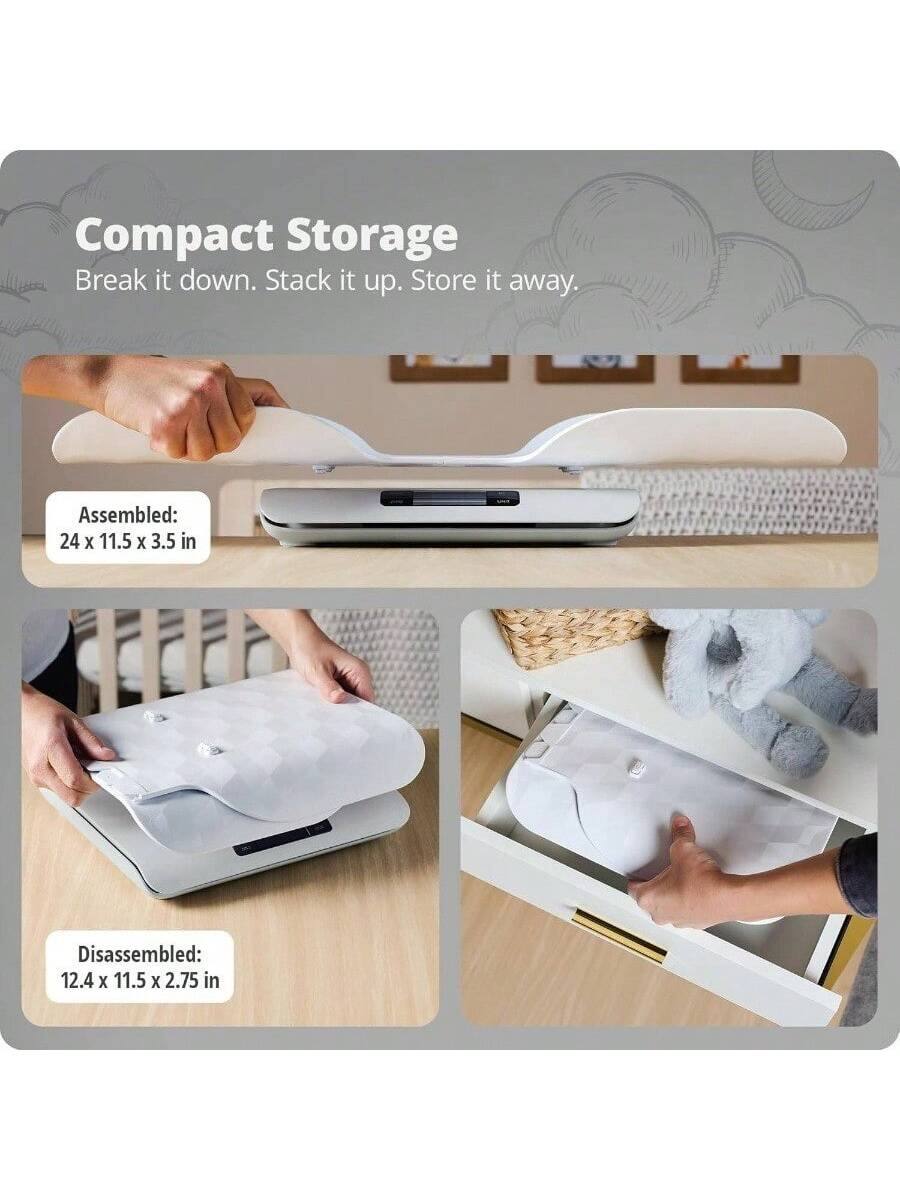 Compact Storage  
Break it down. Stack it up. Store it away.  

Assembled: 24 x 11.5 x 3.5 in  

Disassembled: 12.4 x 11.5 x 2.75 in