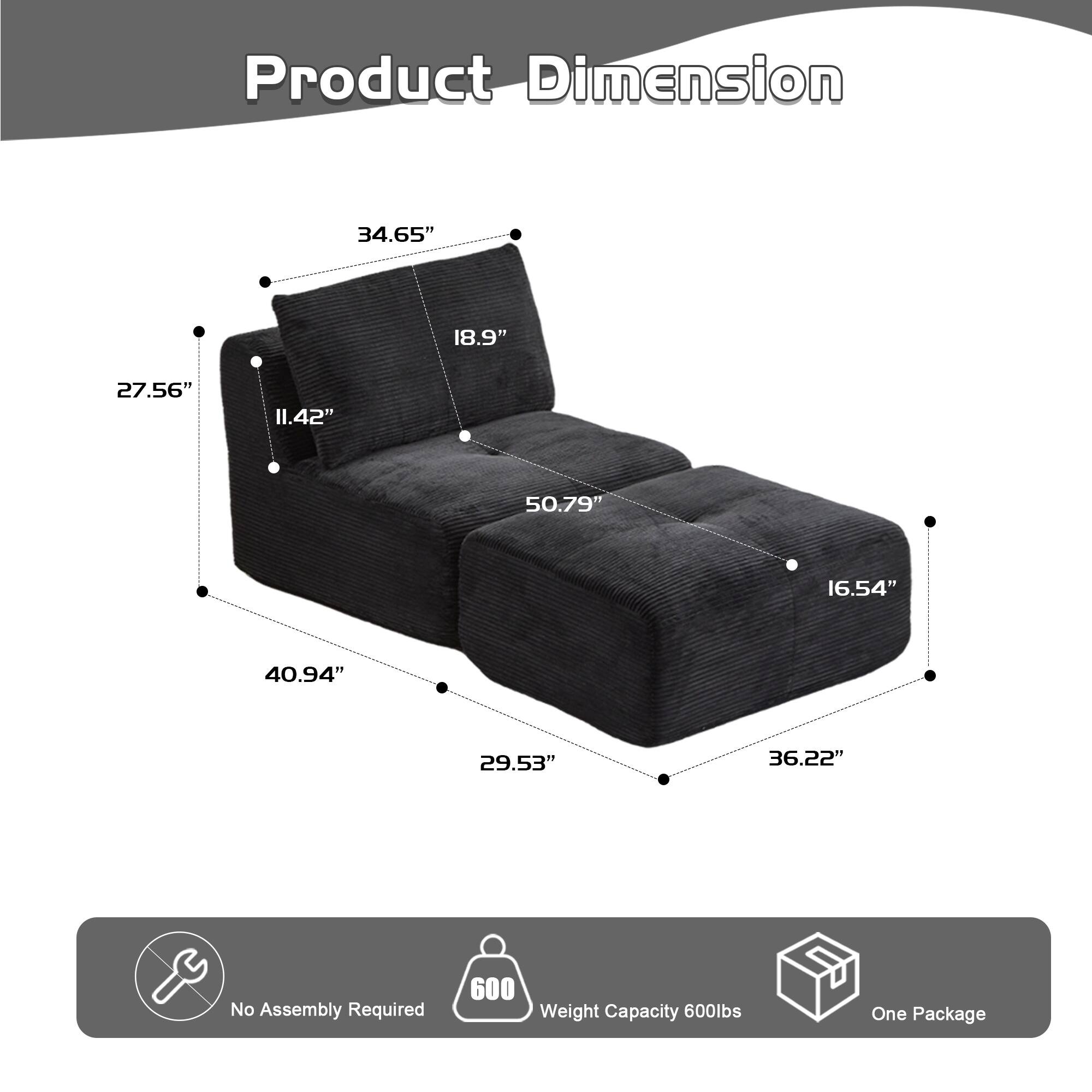 Product Dimension: 34.65" x 18.9" x 27.56" x 11.42" x 50.79" x 16.54" x 40.94" x 29.53" x 36.22"  
No Assembly Required  
600 lbs Weight Capacity  
One Package