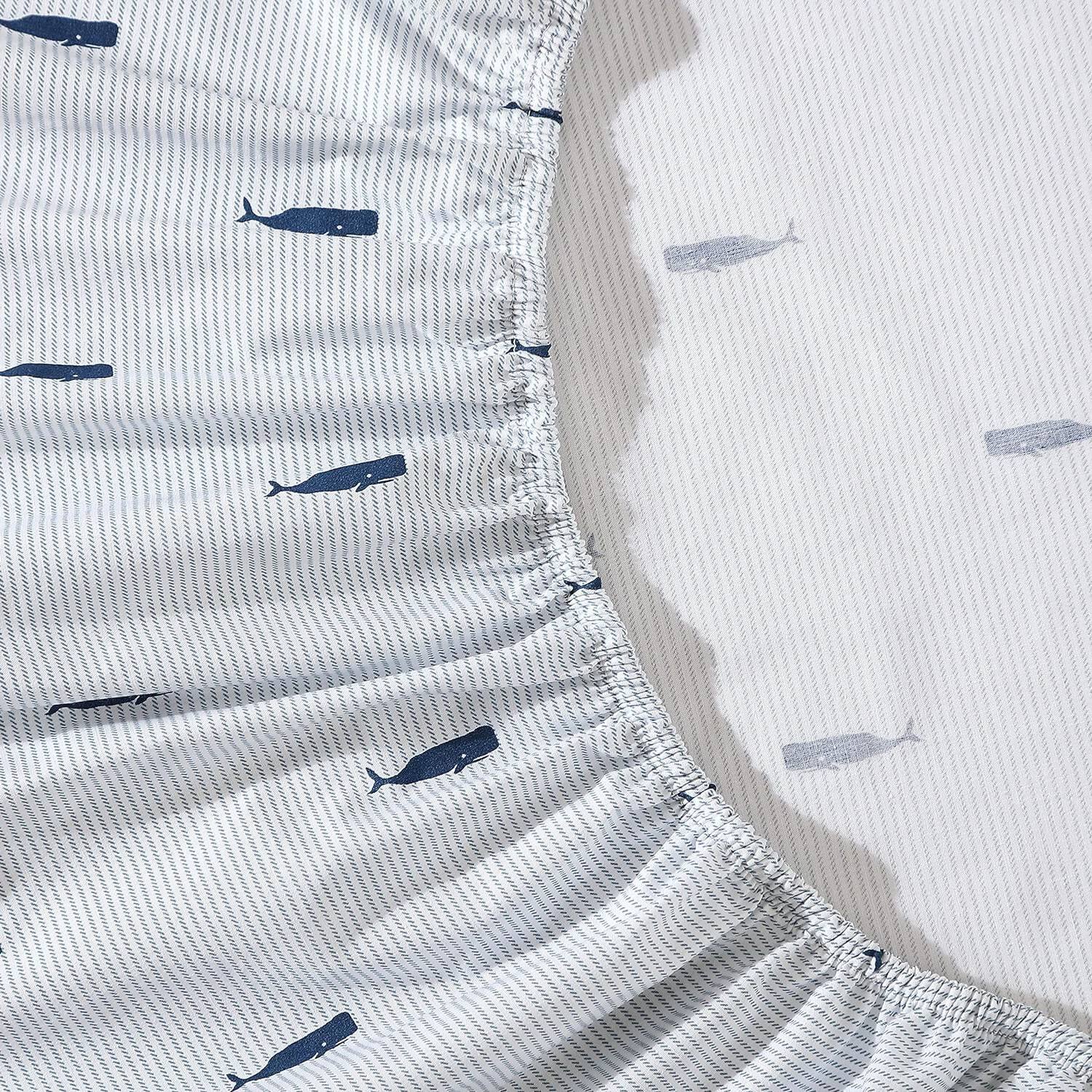 Left. SlickBlue - Navy Blue and White Stripe Cotton Sheet Set – Durable Bedding for All Seasons - Navy Blue, White.