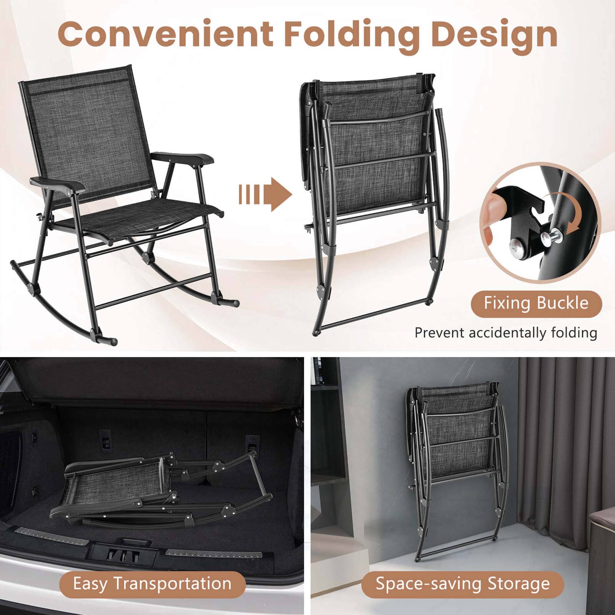 Gymax 4pcs Patio Folding Rocking Chair Heavy Duty Metal Frame Rockers ...