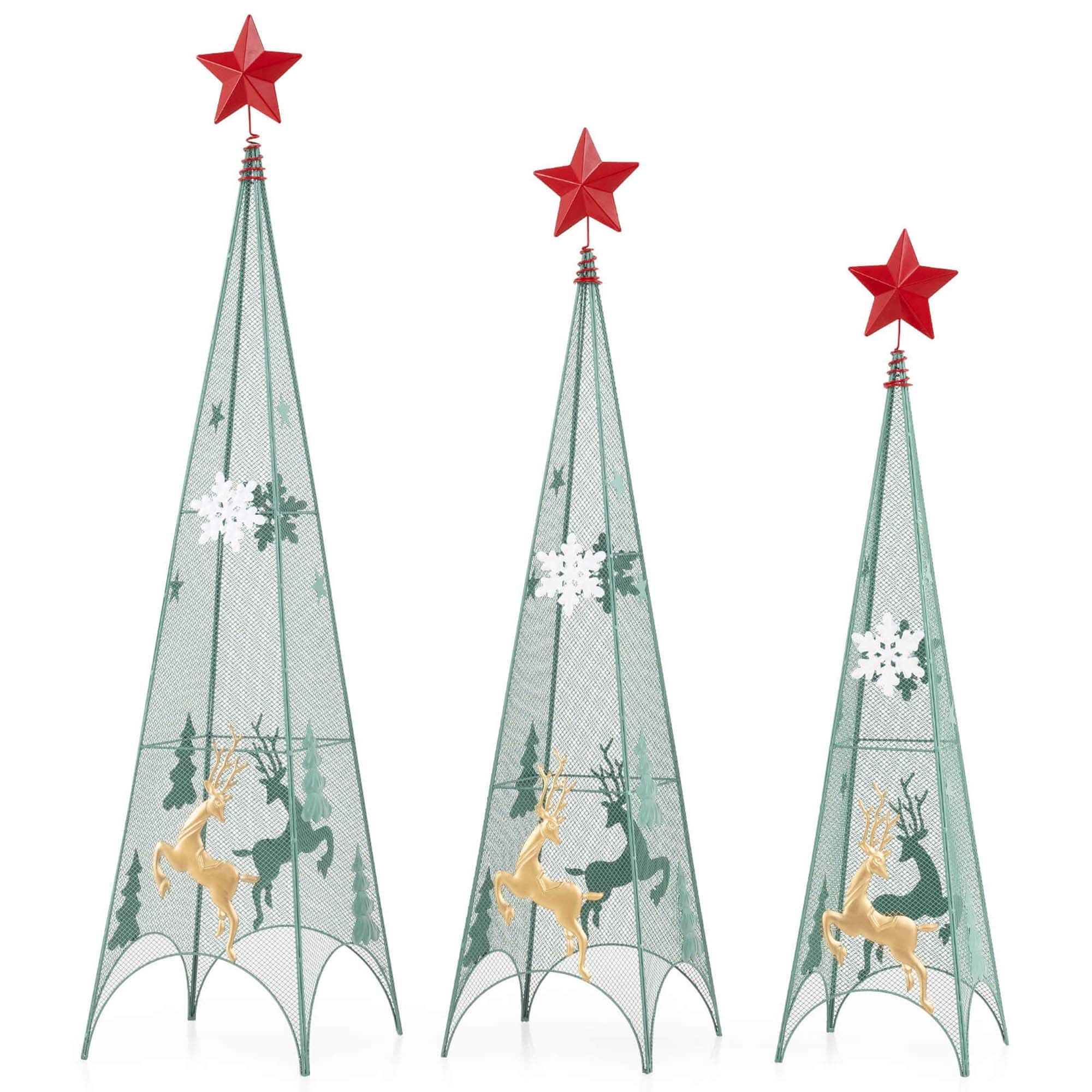 Front. Costway - Costway Set of 3 Tower Shaped Christmas Trees (3ft/3.5ft/4ft) Artificial Xmas Metal Trees - Green.