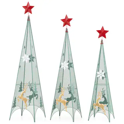 Front. Costway - Costway Set of 3 Tower Shaped Christmas Trees (3ft/3.5ft/4ft) Artificial Xmas Metal Trees - Green.