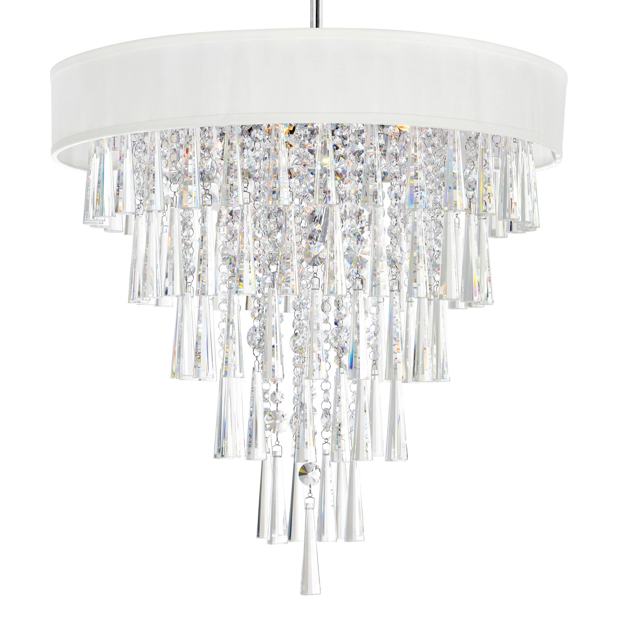 Angle. CWI Lighting - Franca 8 Light Drum Shade Chandelier With Chrome Finish - Off White.