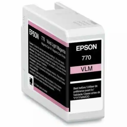 EPSON 770 Vivid Light Magenta
EPSON 770 VLM
Best before / Utiliser de préférence avant le / Use antes de Validade / YYYYMMDD