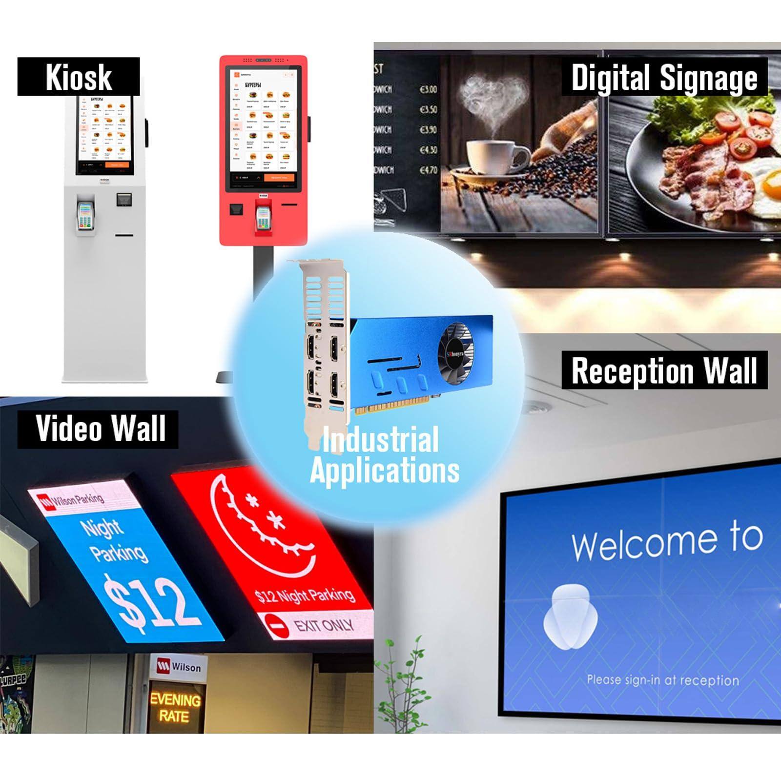 Kiosk  
- U ST OWICH OWICH WICH 3.00 3.50 330  
- Digital Signage  
- Video Wall  
- WilsonParking Night Parking $12  
- Wilson EVENING RATE  
- Industrial Applications  
- Reception Wall  
- Welcome to  
- Please sign-in at reception