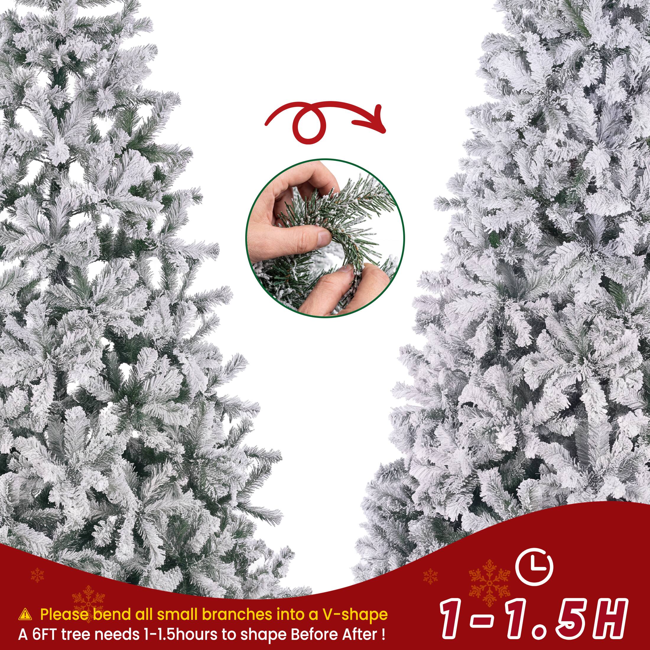 Sweetcrispy Pre Lit Flocked Artificial Christmas Tree w/ Multicolor LED ...