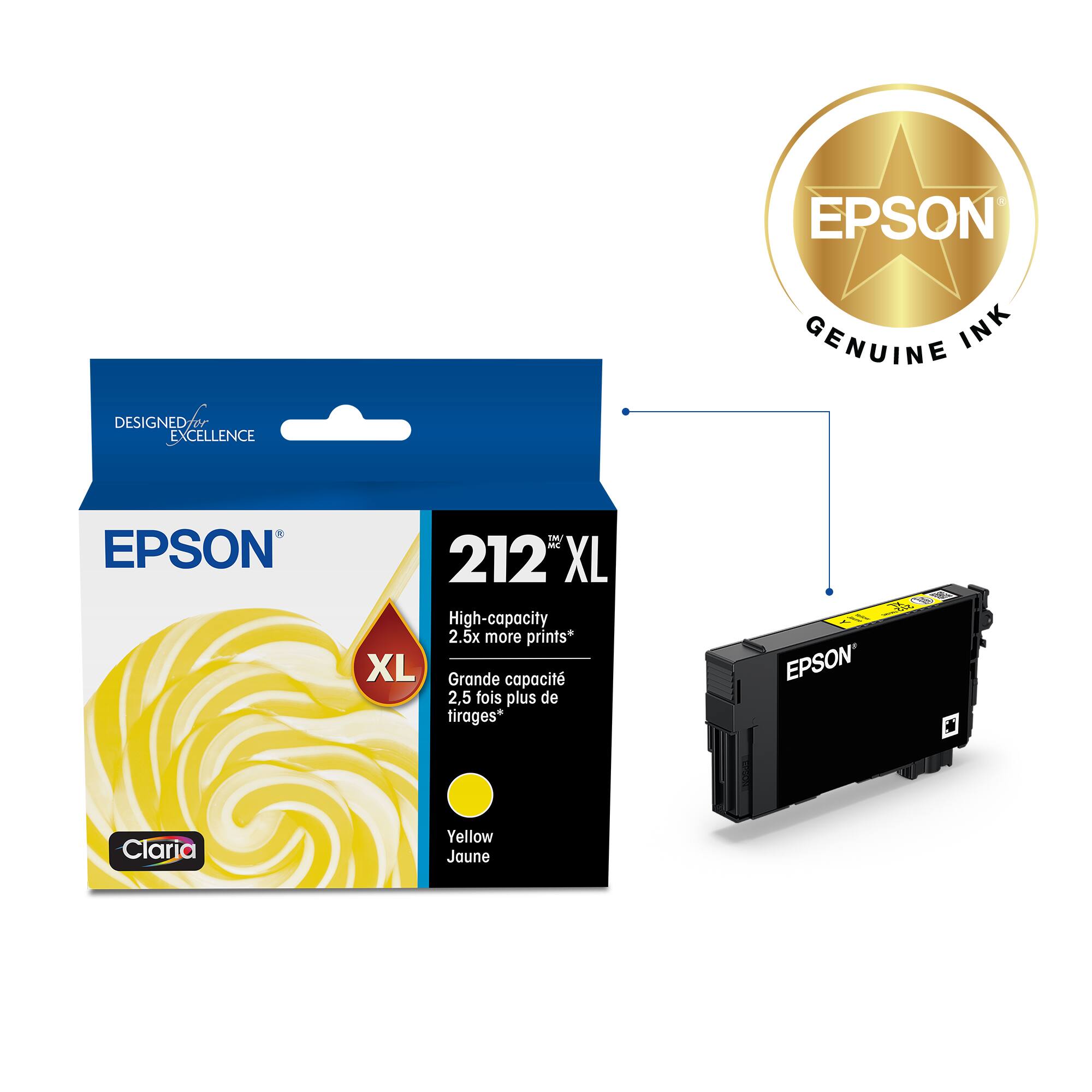 EPSON GENUINE INK DESIGNED EXCELLENCE EPSON IN MC 212 XL High-capacity 2.5x more prints* XL Grande capacit 2,5 fois plus de tirages* 0 1 eIl EPSON Claria Yellow Jaune