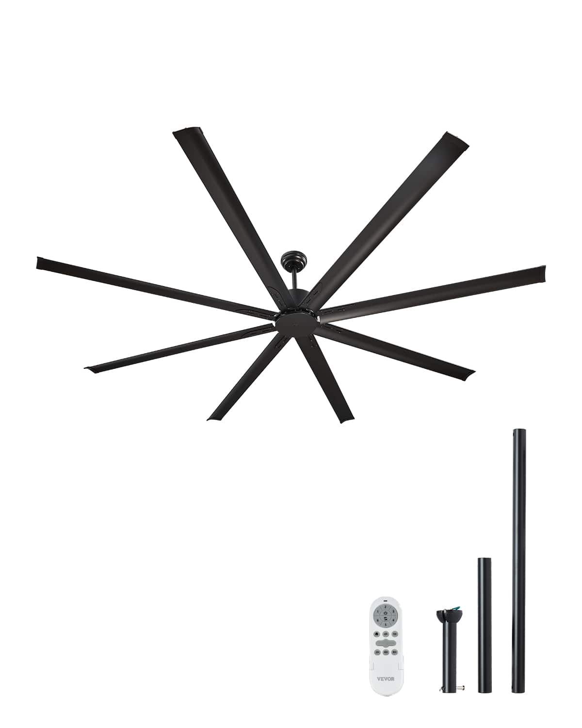 VEVOR - 96 In Ceiling Fan without Light, 6-Speed Remote Control, Aluminum 8-Blade, Reversible DC Motor - Black
