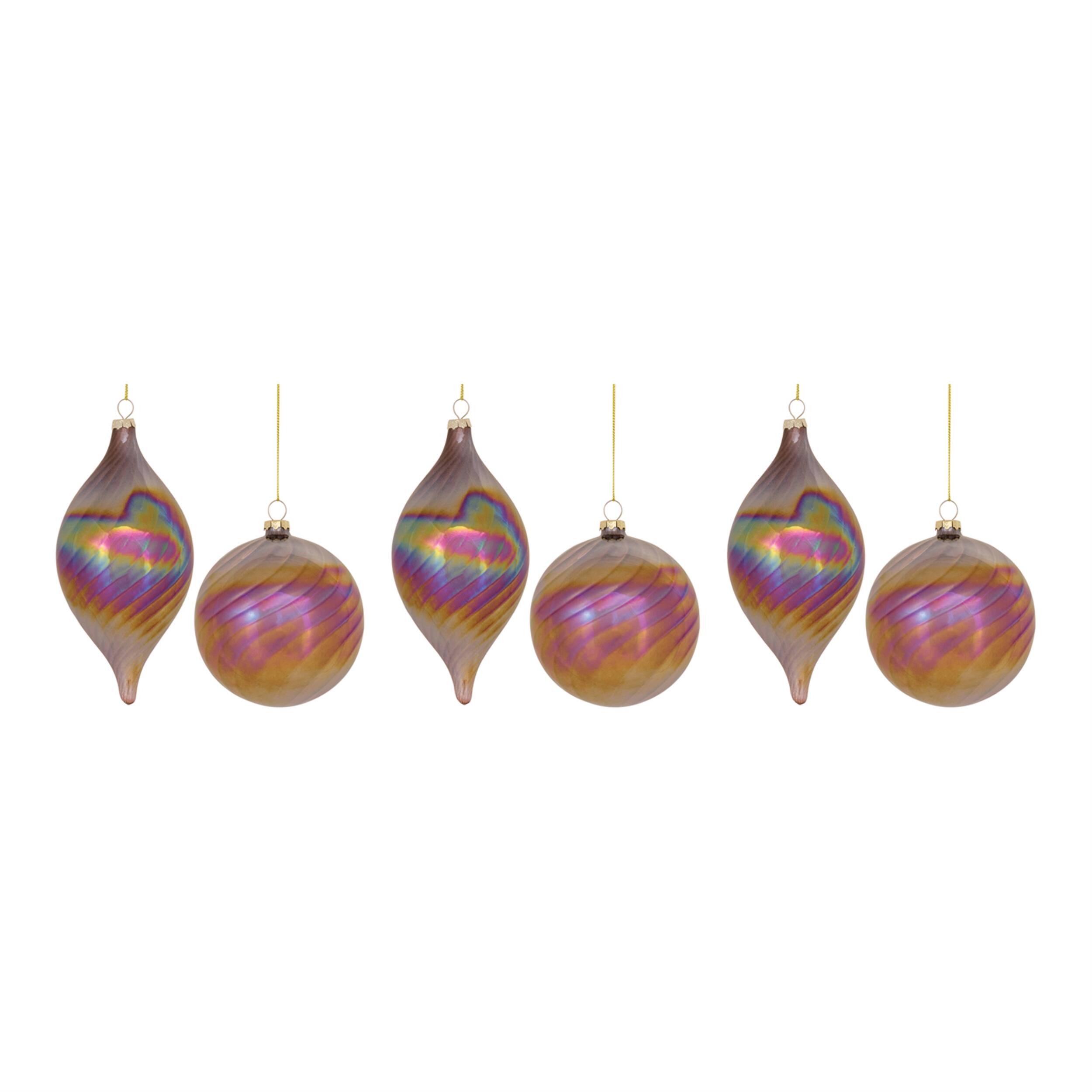Alt View 2. BreeBe - Irredescent Glass Swirl Ornament (Set of 6) - Bronze, Purple.