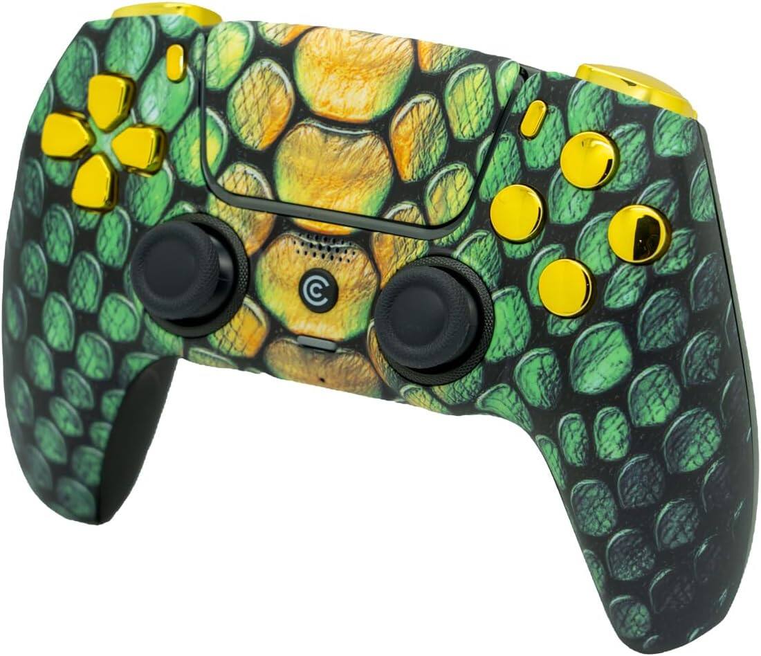 Angle. Custom Controllerzz - Custom Wireless Controller for PS5 - Viper Grid & Gold Chrome Inserts.