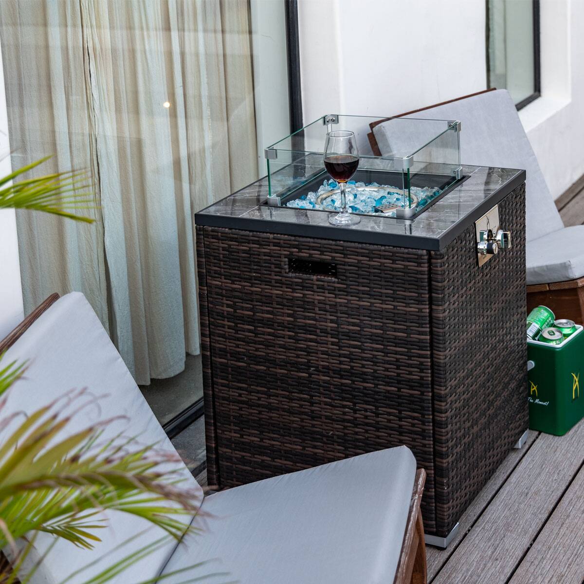 Front. APRILSOUL - 24 inch Propane Gas Fire Pit Table  Square Fire Pit Tile Tabletop Wicker Base for Outside Patio Deck Garden Courtyard - Espresso.