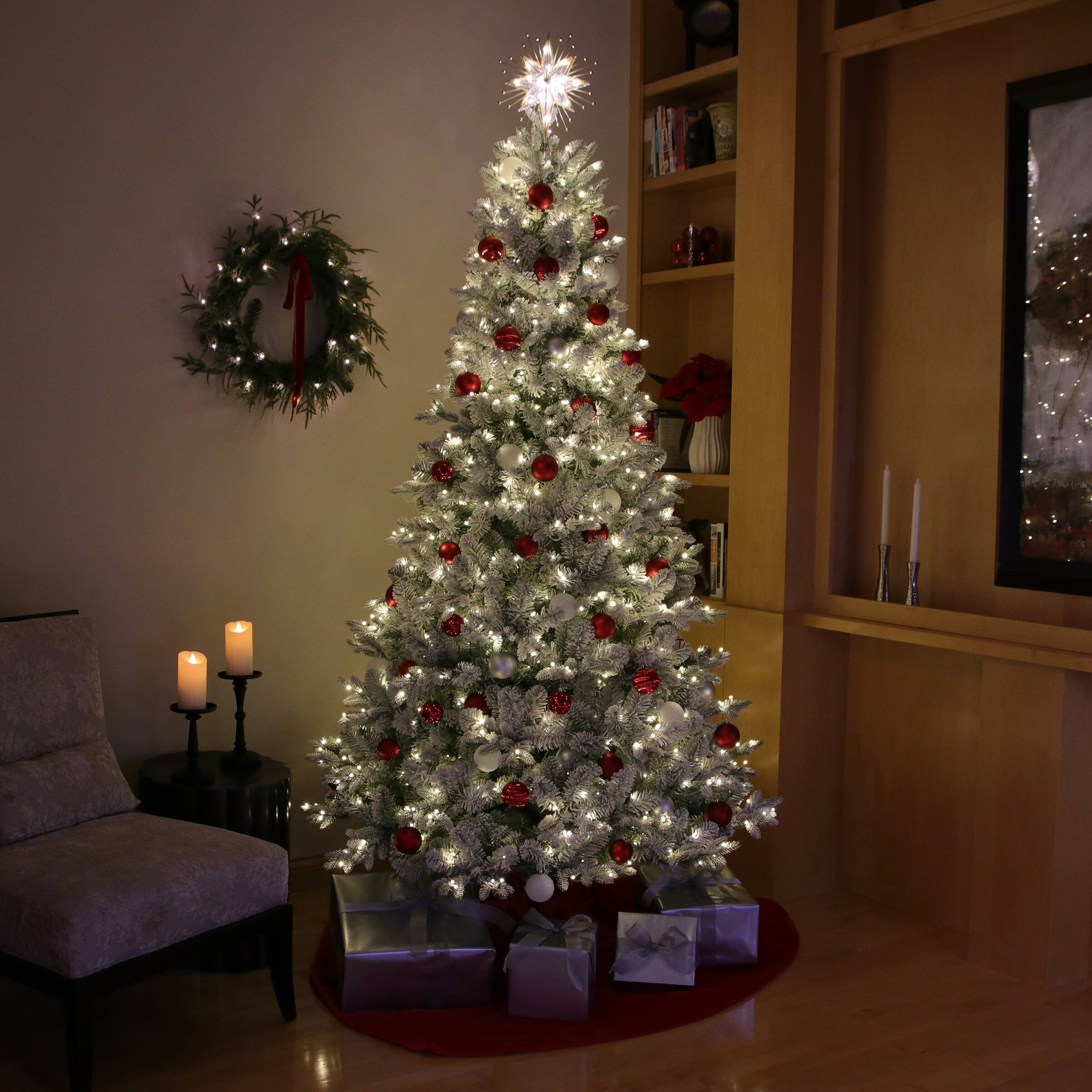 Angle. Philips - Philips 7.5' Pre-Lit Flocked Balsam Fir Warm White LED with Remote - Green.