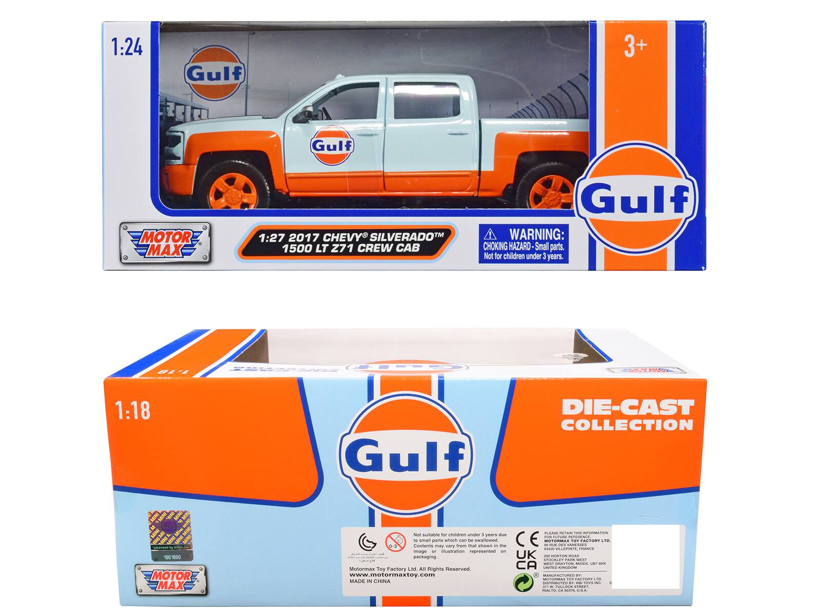 1:24 Gulf 3+ Gulf MOTOR MAX 2017 CHEVY SILVERADOTM 1:27 1500 LT Z71 CREW CAB Gulf WARNING: CHOKING HAZARD Small parts. Not for children under 3 years. 7.10 FEW 1:18 Gulf DIE-CAST COLLECTION 16190 MOTOR MAX

situation for Puran n yeurs - sman - wnicn can - swallewed 0-3 Comerts may 1 frasm that shorem i - image Iustration rpree - parkaging Motormax Toy Factory LM A. sights navsocam www.motormaxtoy.com MAUE IN CHNA LEAON

I n - a MON C E - ME - DEs O TEMT FACTORT LIE - RiCal TRANCE UK - OM ades M.T CA ... CCO - - - ... TE..- HS - MOTORMAL - CTOME - - .... -