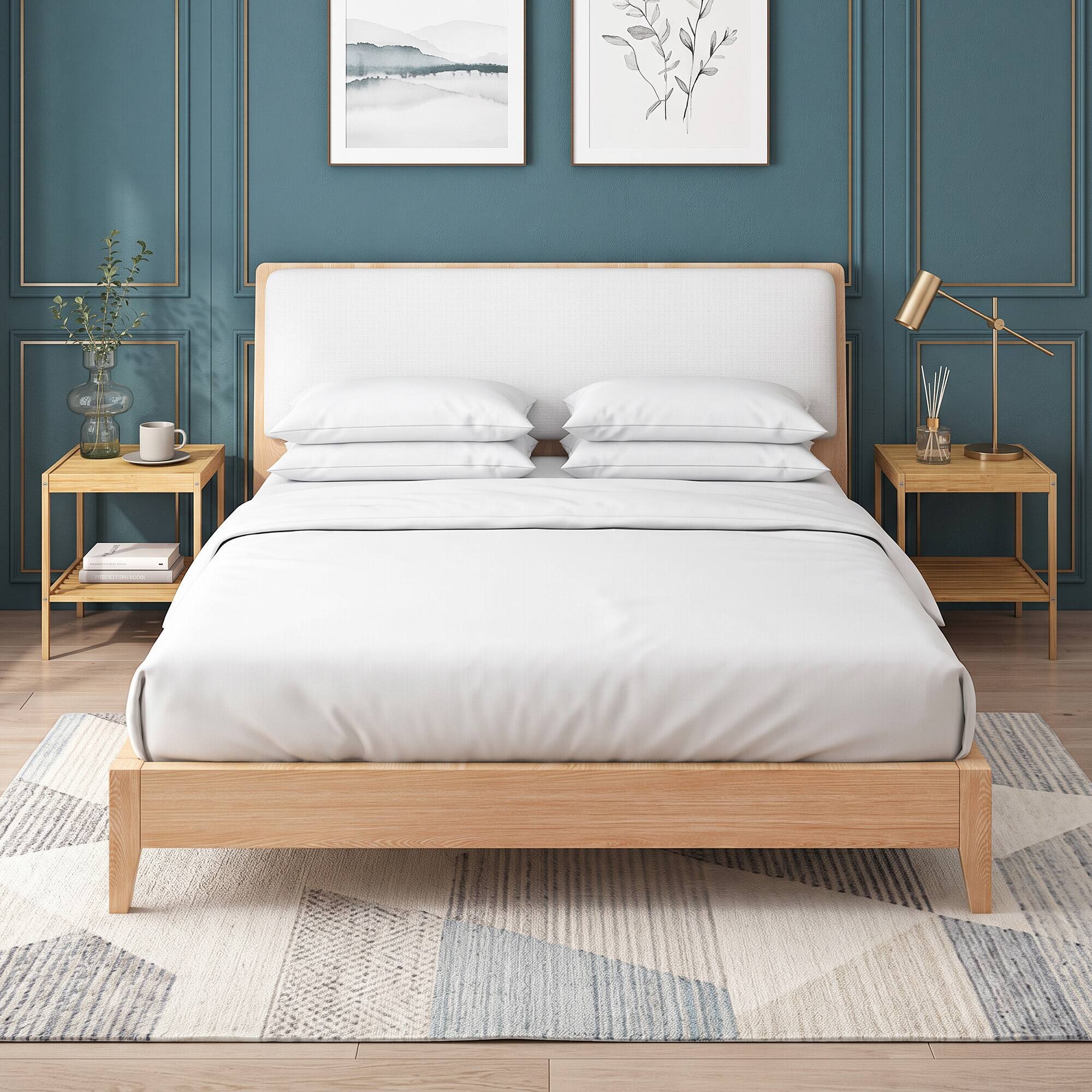 Alt View 4. WELLFOR - Set of 2 2-Tier Bamboo Nightstands for Bedroom & Living Room - Natural.