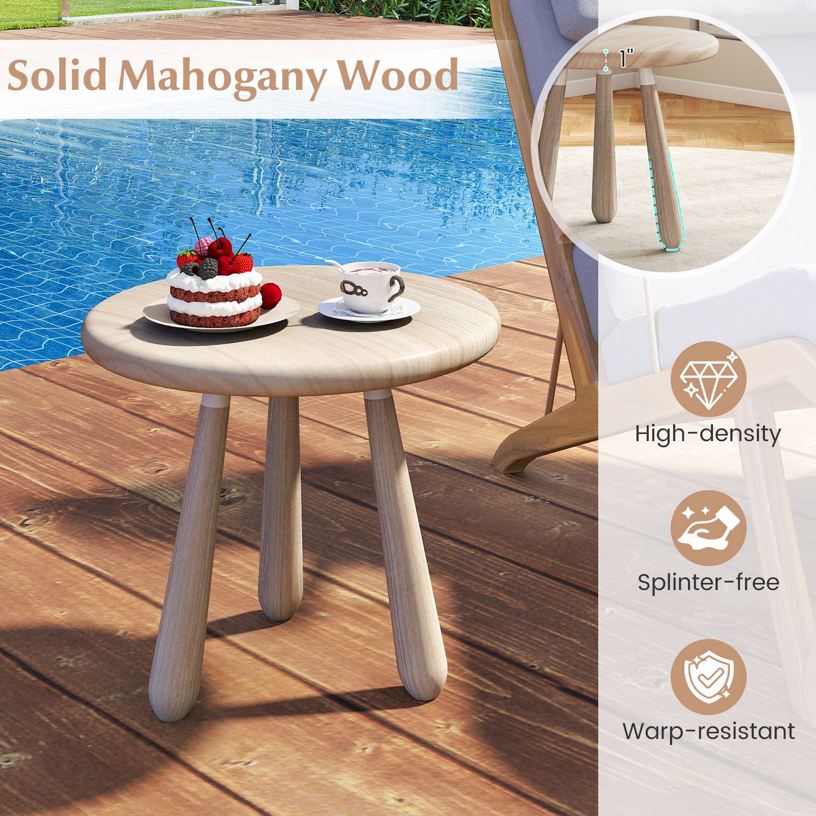 Solid Mahogany Wood  
1"  
High-density  
Splinter-free  
Warp-resistant
