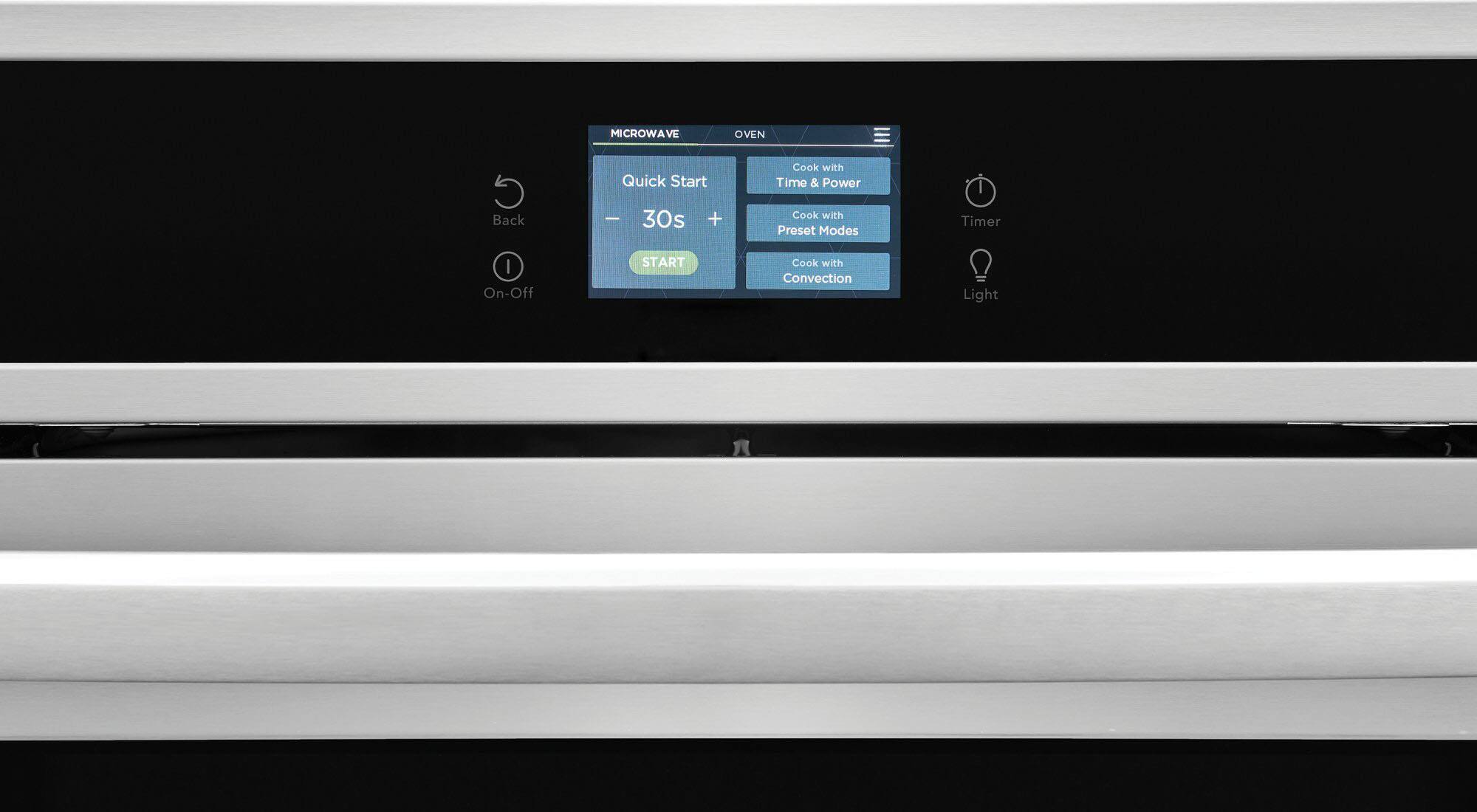 MICROWAVE OVEN

- Quick Start
- 30s +
- START

Cook with Time & Power
Cook with Preset Modes
Cook with Convection

Timer
Light

Back
On-Off