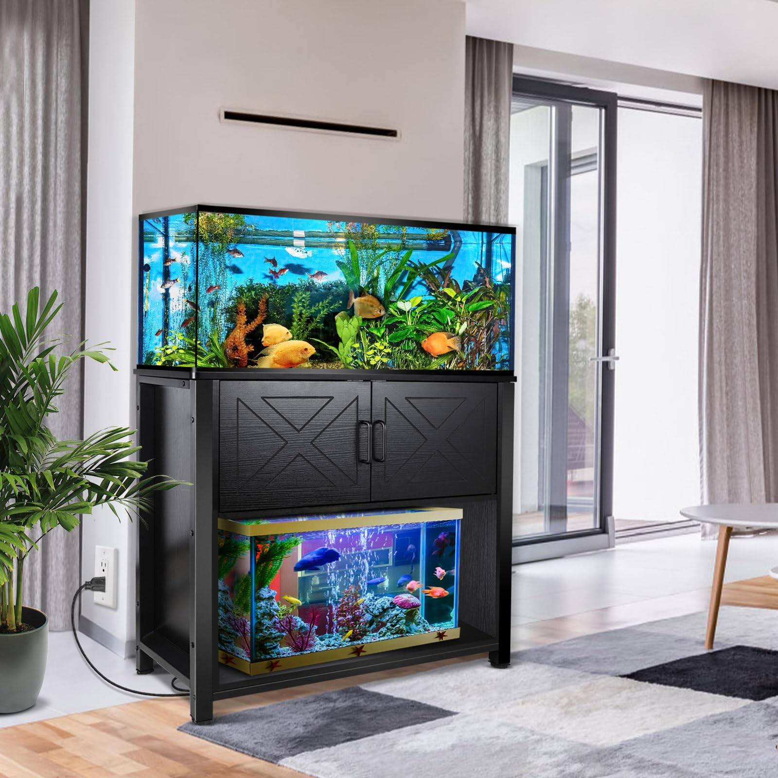 Alt View 2. HOMLUX - 40 Gallon Tank Stand with Cabinet and Power Outlets, Aquarium Stand Breeder Tank, Black - Black.