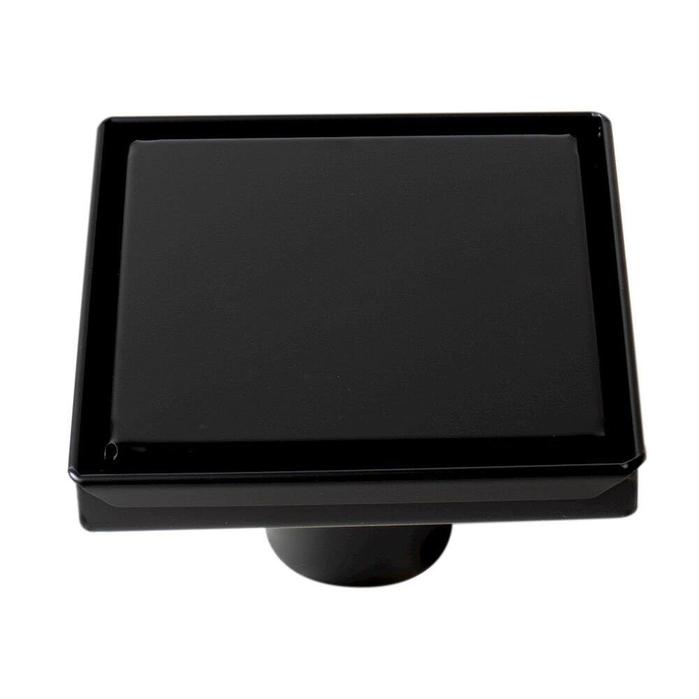 Back. Alfi - 5" x 5" Black Matte Square Stainless Steel Shower Drain with Solid Cover - Black.