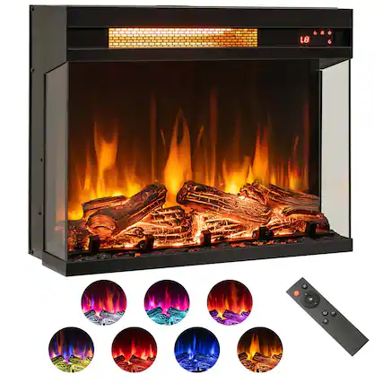 Front. Costway - Costway 23" 3-Sided Electric Fireplace Insert Heater 1500W with Thermostat & Remote Control - Black.