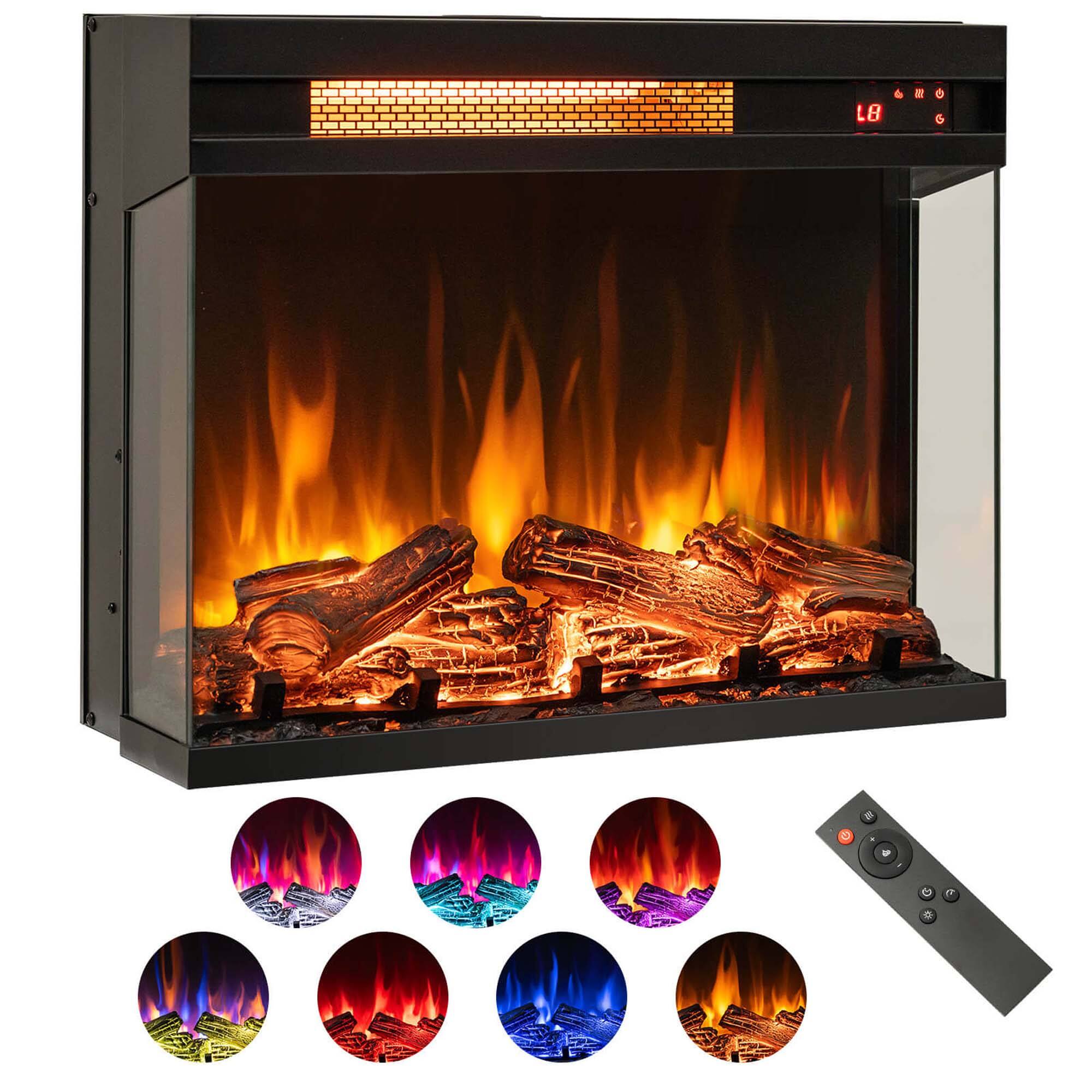 Costway - 23" 3-Sided Electric Fireplace Insert Heater 1500W with Thermostat & Remote Control - Black