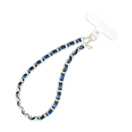 Front. VELVET CAVIAR - Velvet Caviar Phone Charm Wristlet- Metallic Navy Leather - Metallic Navy Leather.