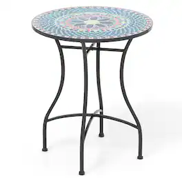 Gymax - 24 Inch Bistro Table Mosaic Round Table w/ Ceramic Tile Tabletop Heavy-Duty Metal Structure - As Picture Shows