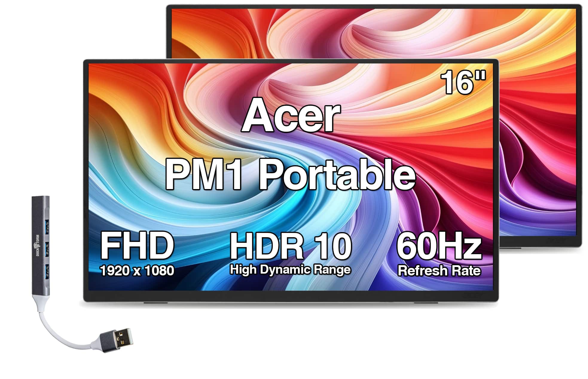 Acer - PM1 16" Portable IPS Monitor, 6ms Response Time, Anti-Glare, HDR10, Mini HDMI & DKZ Hub (UM.ZP1AA.J05) 2 Pack - Black/Silver