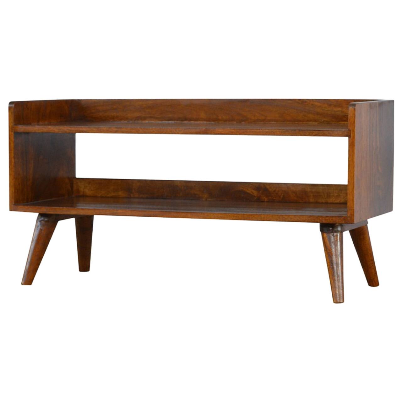 Left. Artisan Furniture - Artisan Furniture Solid Wood Chestnut Nordic Storage Bench, 2 Open Slots, Dark Brown - Dark Brown.