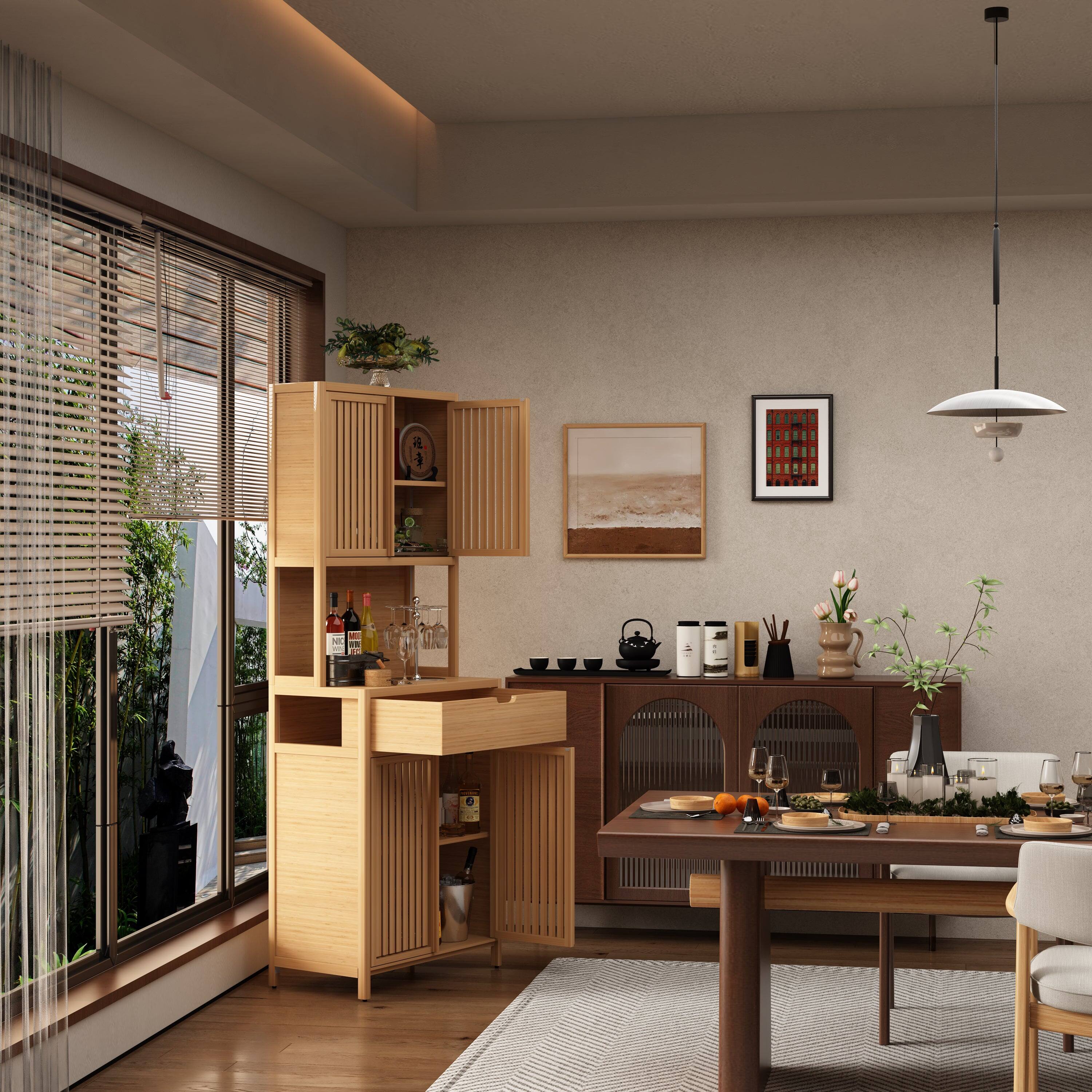 Alt View 3. Boyel Living - Seventy Two Inch Tall Bamboo Storage Cabinet with Double Doors Drawers for Home Storage - Natural.